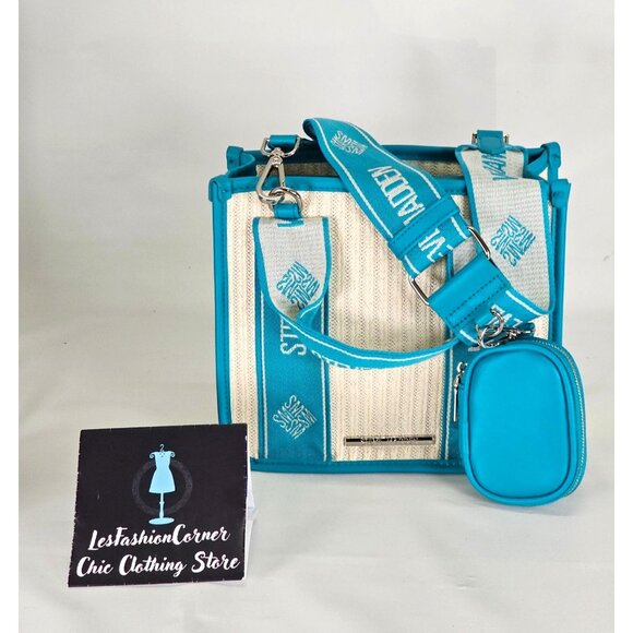 NWOT Steve Madden Women's Bwebbers Straw Crossbody Bag Air Pod Case Teal 293 - Picture 8 of 12